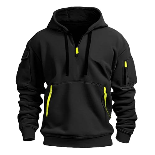 Maiyifu-GJ Men's Tactical Sweatshirt Quarter Zip Cargo Hoodies Pullover Workout Sports Running Outdoor Warm Jacket (Black,Small)