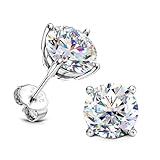 Moissanite Stud Earrings : 18K White Gold Plated Solid 925 Sterling Silver Earring Hypoallergenic Dainty Flat Back Stud Earrings Jewelry for Women Men D Color VVS1 Clarity 1ct
