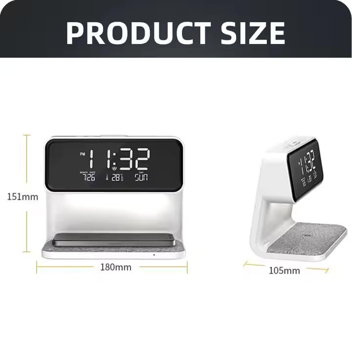 Luz De Noche Para Mesita De Noche, Lámpara De Lectura Con 3 Configuraciones De Luz, Despertador Con Pantalla Digital LED, Carga Inalámbrica, Luz De Despertador Para Quienes Duermen Profundamente