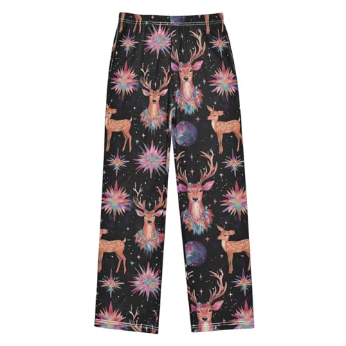 ZZXXB Galaxy Reindeer Boys Long Pants Soft Trousers Elastic Waist Kids Lounge Bottoms with Pockets S-XL