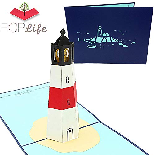 PopLife Cards Faro isla 3d popup tarjeta de felicitación para todos los viajeros de las ocasiones, amantes de la costa y la aventura pliegues planas para enviar por correo cumpleaños, día de la madre