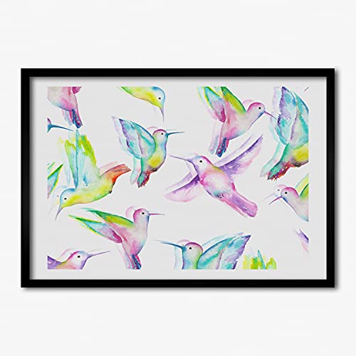 Tableau cadre en bois de qualité supérieure 70x50 cm motif colibris peinture moderne