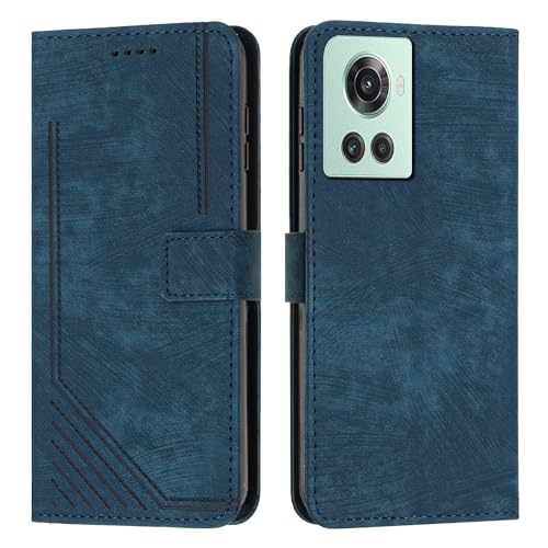 Étui OnePlus ACE 5G en cuir bleu avec dragonne et porte-carte chic