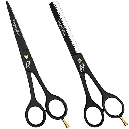 Professional Hair Thinning Shears & Hair Cutting Scissors Set - Barber Scissors for Men & Women - J2 Stainless Steel Texturizing Shears for Salon & Home Use - 6.5 Inch | RIGELBLU