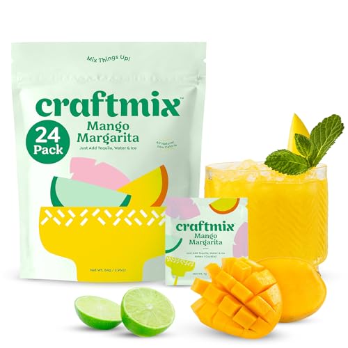 Craftmix Mango Margarita Cocktail & Mocktail Drink Mixer, Skinny Mixes - Water Flavoring Packets - Made With Real Fruit - Vegan, Low-Carb, Low-Sugar, Non-GMO, Dairy Free, Gluten Free, 24 Pack