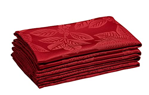 Kadut Christmas Napkins, Jacquard Poinsettia Leaf Cloth Napkins, (17X17 Inch) Set Of 4 |Heavy Duty Fabric, Stain Proof Dinner Napkins For Harvest,Xmas, Holiday, Winter, And Parties. #TOP3