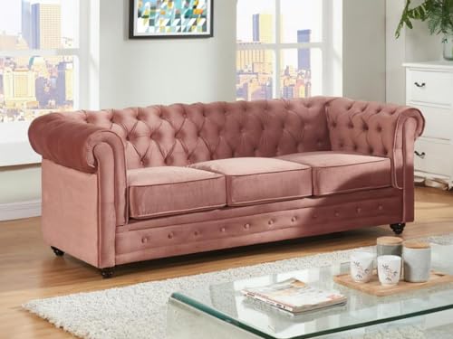Vente-unique-Sofá 3 plazas de Terciopelo Chesterfield - Rosa Polvo