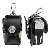 ゴルフボールケース ゴルフボールポーチ 腰 ベルト 簡単装着可能 マグネット蓋 出し入れ便利 ゴルフボール2個収納 ゴルフティー50mm·70mm·90mm各3本付き グリーンフォーク付き (ブラック)