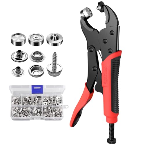 XUNTOP Herramientas de Cierre a Presión Ajustable 40pcs Botones de Presión Metalicos con Alicate de Presión para Broches de Metal en Cubiertas de Botes, Ropa, Botones de Mezclilla, Cuero, Toldos, etc.