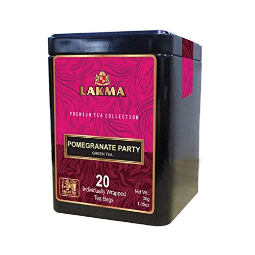 Lakma Green Tea with Pomegranate - 20 Tea Bags - (1 Pack) - Premium Collection in Metal Gift Tin