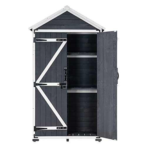 Foto von MCombo Gartenschrank Geräteschuppen Werkzeugschrank Outdoor-Schrank Gartenbox mit Satteldach aus Holz Grau/Natur 1000EY, 48 X 90 X 178 cm (Grau)