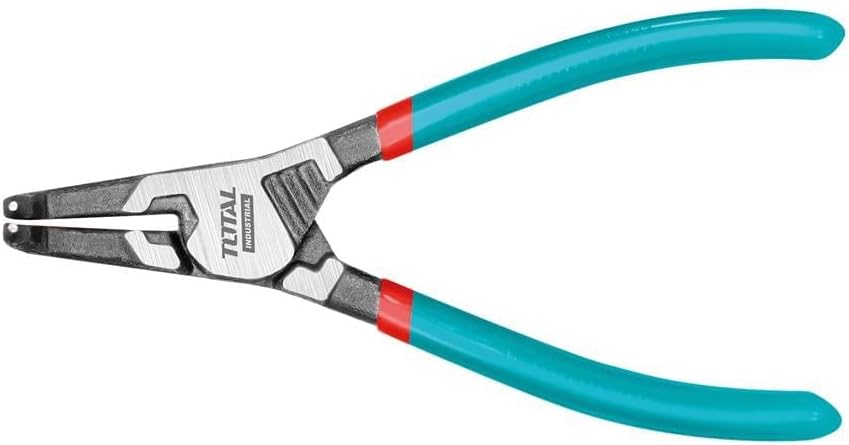 TOTAL - Curved Pliers for Inner and Outer Opening of Washers - 180mm - Made of Cr-V Steel and Black Polished Finish - Corrosion Resistant - For Internal and External Circlips