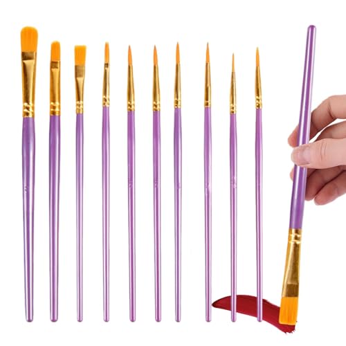 Lot de 10 pinceaux acryliques - Collection de pinceaux de peinture professionnelle - Poils fins lisses et flexibles - Multi-usages - Kit de pinceaux d'art pour débutants, adultes et étudiants
