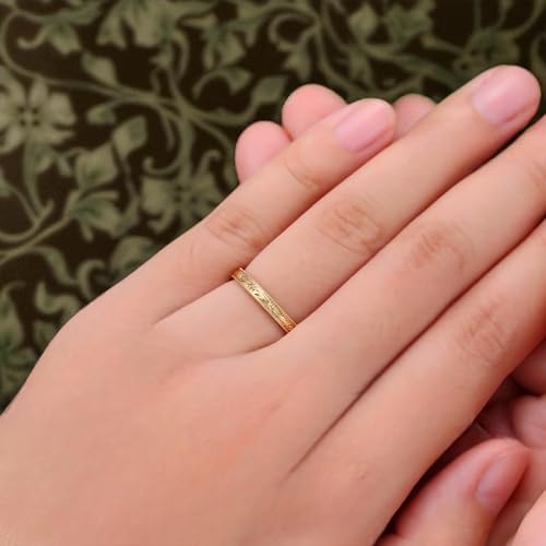 Vintage yellow gold engraved band wedding band Unique plain Ring Milgrain Carved ring Full eternity band Filigree Stacking ring Promise Birthdya gift3