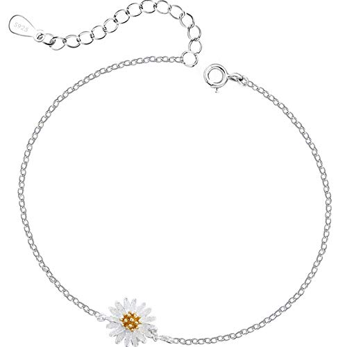 GKKXUE Pequeñas señoras de la Pulsera Margarita Simple Estudiante pequeña Flor Fresca Mano Joyas (Color : Silver)