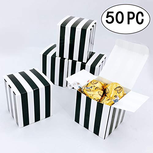 Small Cube Candy Boxes Bulk Black and White Strips Party Favors Gift Boxes Baby Shower Thank You Treat Boxes Graduation Party Boxes Supplies, 2x2x2 inch, 50pc