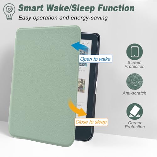 Image of DMLuna Case for Kobo Clara Colour (Model N367) / BW (Model N365) / 2E 6 inch, Ultra Slim Lightweight Folio Premium PU Leather Protective Cover with Auto Sleep /Wake Function, Agave Green