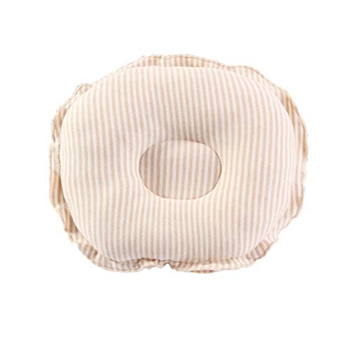 FairytaleMM Natural Organic Cotton Newborn Infant Girls Boys Support Cushion Sleeping Pillow Baby Soft Shape Pillow Prevent Flat Head-Light brown(Q612)(Stripe)
