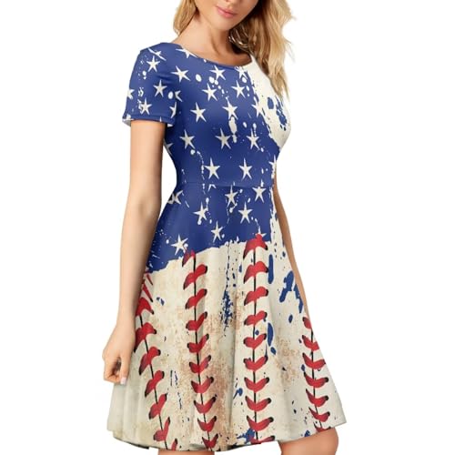 Image of AFPANQZ Womens Casual Summer Lightweight Vintage Dress Short Sleeve Midi Dress Knee-Long Luxury Formal Dress