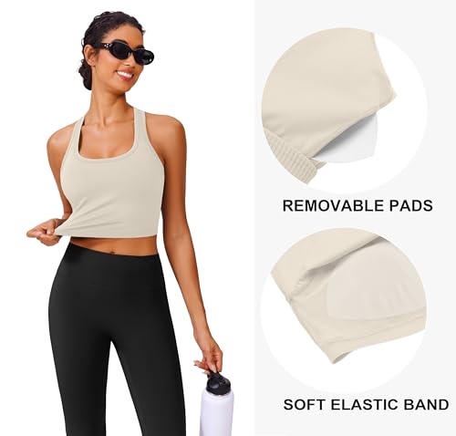 Image of PINSPARK Sports Bra Longline Racerback Tank Tops for Women Padded Workout Yoga Top