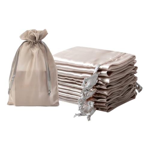 Image of QIANF 20 Pcs Champagne Small Organza Bags 6X9 inch for Wedding Favors with Drawstring, Mini Mesh Gift Bags Jewelry Pouch for Candy Bridal Shower Party Favor Baby Shower Christmas