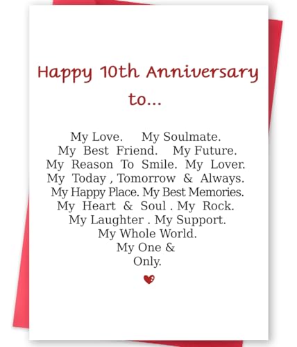 MQMRYeto Funny 10th Anniversary Card For Men Women, Sweet 10 Year Wedding Anniversary Card Decoration For Husband Wife, Romantic Gifts Idea For Boyfriend Girlfriend Couple