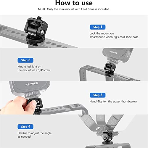 Neewer 1/4" Mini Cold Shoe Mount Adapter Compatible With Smallrig Camera Phone Cage Rig, Led Video Light, Vlog Accessories, Mount Head Supports 138° Tilt Adjustment, Aluminum Alloy Structure, St37 #TOP6
