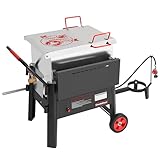 Creole Feast CFB3001 70 QT Outdoor Crawfish Boiler with Stir Paddle & Wheels, Heavy-Duty Seafood Boiler with Foldable Cylinder Bracket for Cajun Boils, Shrimp, Crab, and More, Silver & Black
