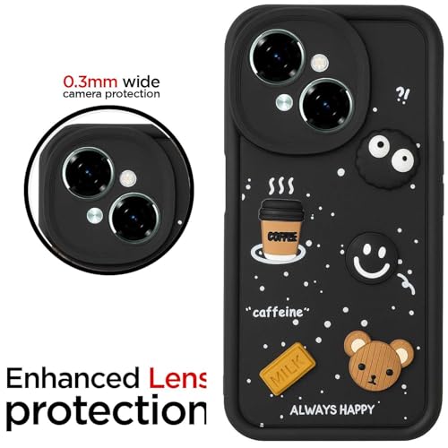 Image of Bintage Cute Fun Ball | Taddy Cartoon 3D Smiley Coffee | Milk Case | Full Camera Protection Back Cover Compatible for Tecno KL4 / Spark Go1 - Black