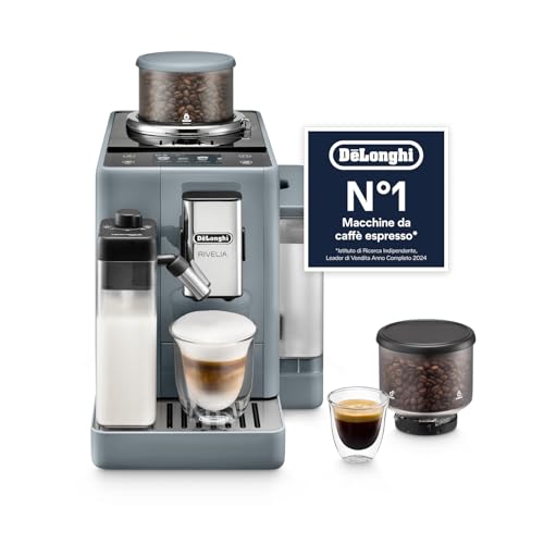 De’Longhi Rivelia – Perfetto Macchina da Caffè Automatica, LatteCrema Montalatte Automatico, 16 Bevande in un Solo Tocco, Display Touch a Colori, Contenitori Intercambiabili, Grigio (EXAM440.55.G)