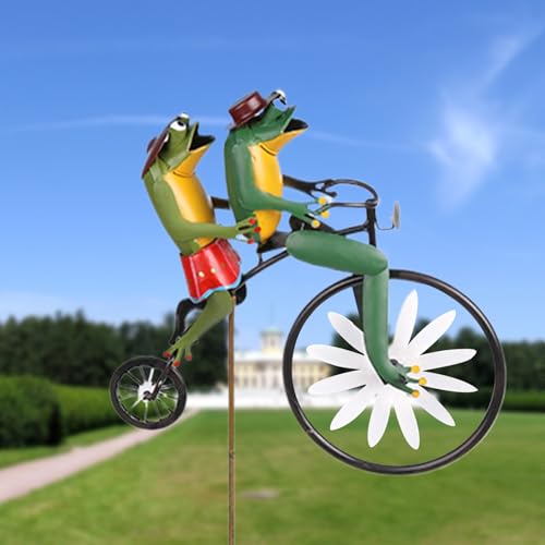 Hilanderos de viento de ranas en bicicleta para llenar de alegría y magia tu porche 4