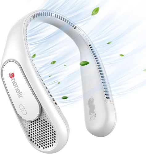 Dnenellr Ventilador de Cuello, 6000 mAh Ventilador Recargable, 3 Velocidades, ventilador de mesa Portátil Sin Aspas para Hombres, Mujeres, Niños, Interiores y Exteriores