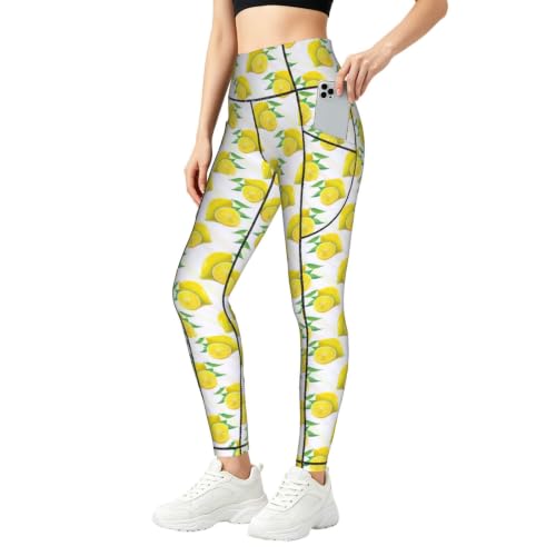 Leggings de yoga con bolsillos y estampado de limón para fitness