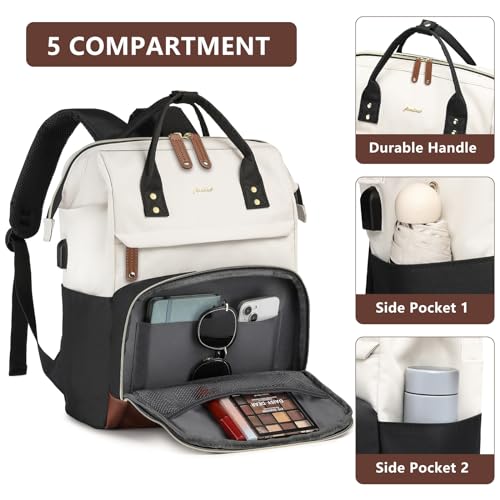 Laptop Backpack for Women Bag: 15.6 inch Work Travel Backpack with USB Charger College Bookbag Business Computer Backpack Anti-theft Casual Backpacks for Nurse Teacher Beige Black Brown - Image 4