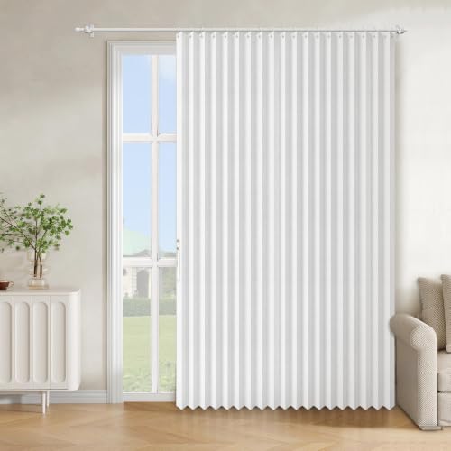 Image of AJAZZ Blackout Accordion Door Curtain 1 Panel 98 inchx78 inch White - Magnetic Folding Room Divider, No-Drill Sliding Patio Closet