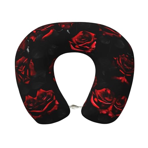 Almohada de Viaje con Estampado de Rosas Rojas y Negras miniatura 1