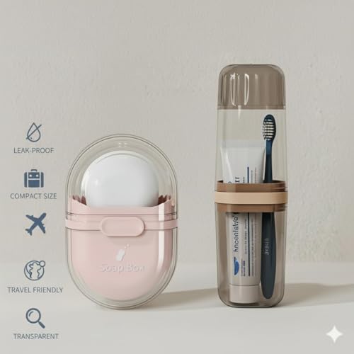 Image of SR Travel Kit | Travel Toothbrush Holder with Soap Box Combo | Portable Toothbrush Case, Soap Storage Box for Travel, Office, Gym & Camping | Hygienic, Leak-Proof Plastic Bathroom Organizer