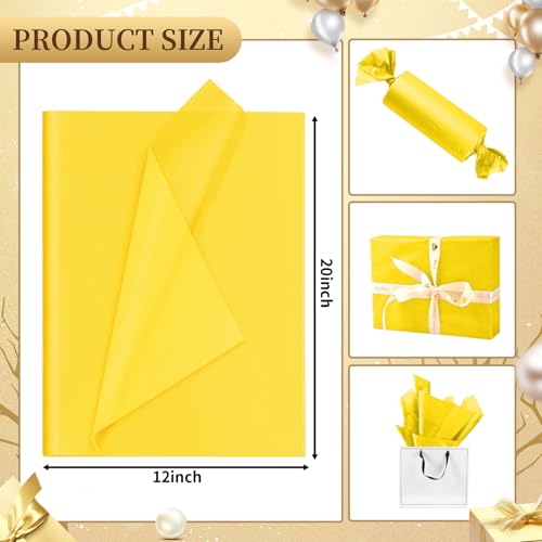 Image of Yellow Tissue Paper for Gift Bags - 30 Sheets of Yellow Wrapping Tissue Paper Bulk for Weddings Birthday DIY Project Christmas Gift Wrapping Crafts Decor (14 x 20 Inch)