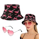 Crunier Sombrero de Pescador Flamenco, Sombrero del Pescador Mujer con Gafas de Sol Corazón, Sombreros para El Sol de Pesca, Protección UV Sombreros, Ropa y Accesorios De Moda