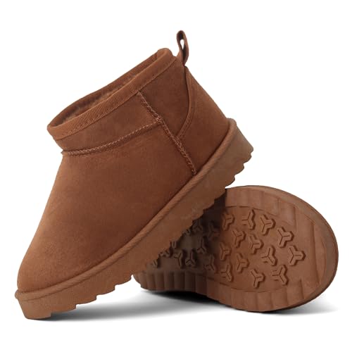 Kids Faux Suede Winter Boots Warm Faux Fur Lined Ankle Shoes | Non-Slip Rubber Sole Cosy Snow Boots for Boys and Girls (CAMEL One Size Little Kid 12 Numeric UK Footwear Size System Medium)