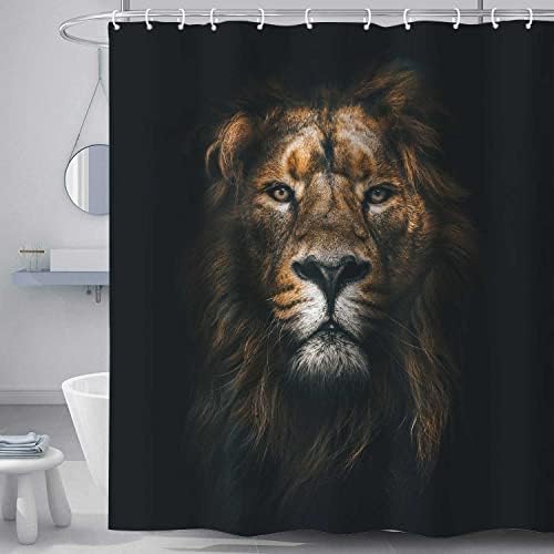 Coveimes Black Lion Shower Curtain for Mens Bathroom, Wildlife Powerful Majestic Leo King Head Animal Bathroom Accessories Sets, Kids Boys Black Gold Waterproof Polyester Fabric Bath Curtain, 72 x 72