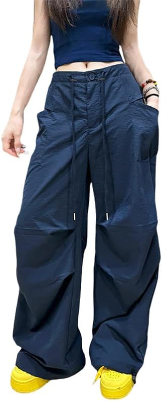 JYHBHMZG Women's American Style Autumn High Waist Loose Slimming Casual Sports Straight Wide Leg Cargo Pants
