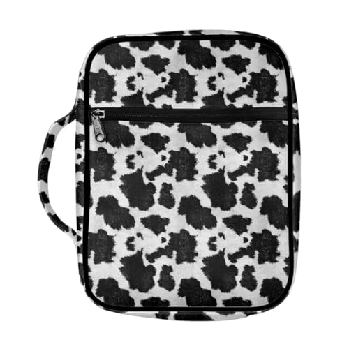 Coldinair Cow Print Bible Cover for Women Teens Kid Girls,Carrying Book Case Church Bag Bible Holder with Handle and Zippered Pocket