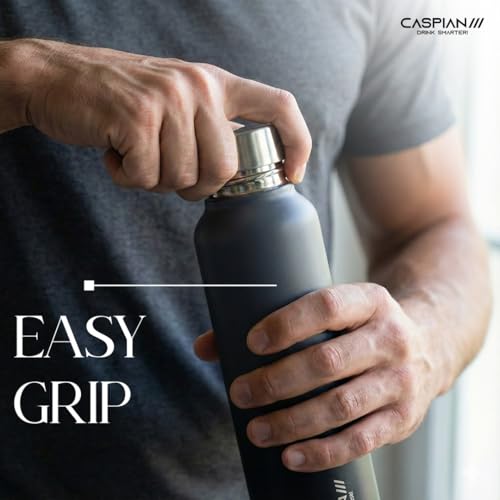 Image of CASPIAN / / / Astra ISI Certified Stainless Steel Water Bottle 1 ltr. (Graphite, 1 Litre) | Leak Proof Thunder for Fridge Home Office Travel School Kids Boys Girls Adults Sports Gym Yoga Gift| BPA Free