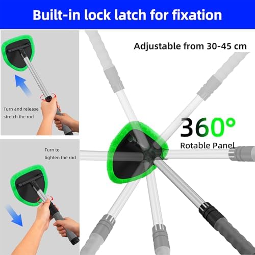 desin Windshield Cleaning Tool, Car Window Cleaner Windshield Cleaner with 4 Reusable and Washable Microfiber Pads and Extendable Handle Auto Inside Glass Wiper Kit (Green) - 2
