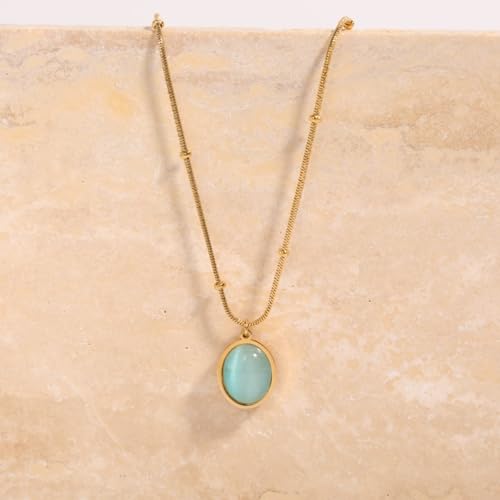 Collier en acier de synthèse or avec pendentif ovale vert - 5