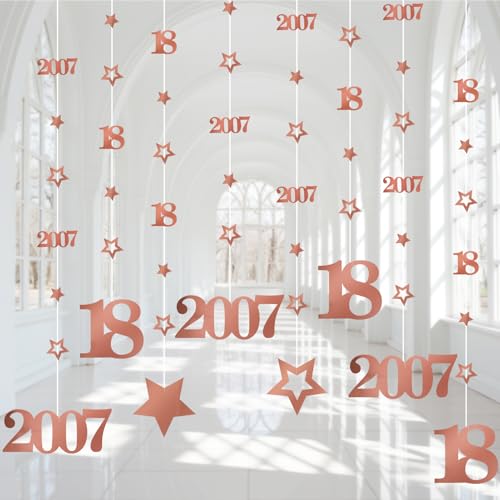 Eucutur Pink Rose Gold 18th Birthday Decorations for Girls, Pre-Strung Glitter Twinkle Number 2007 18 Years Old Hanging Streamer Banner Party Supplies, Pink Sweet Eighteen Birthday Gift Decor