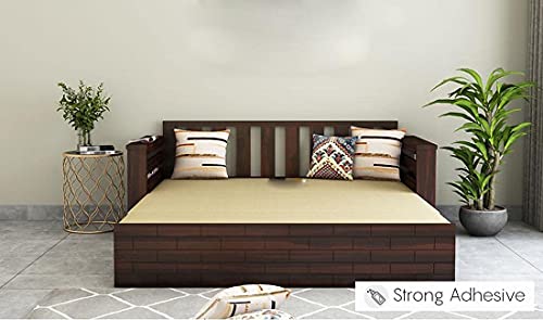 Image of Krishna Wood Decor Solid Sheesham Wood Convertible 3 Seater Sofa Cum Bed with Headboard and Storge Armrest, Folding Double Bed with Mattress for Home Living Guest and Office Areas, Brown