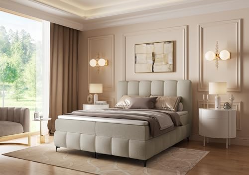 FURNISTAR Boxspringbett Tina 200x200 mit Matratze und Bettkasten - Doppelbett Familienbett mit Topper Stauraum Bubblebett Polsterbett Hotelbett - Beige FURNISTAR Boxspringbett Tina 200x200 mit Matratze und Bettkasten - Doppelbett Familienbett mit Topper Stauraum Bubblebett Polsterbett Hotelbett - Beige