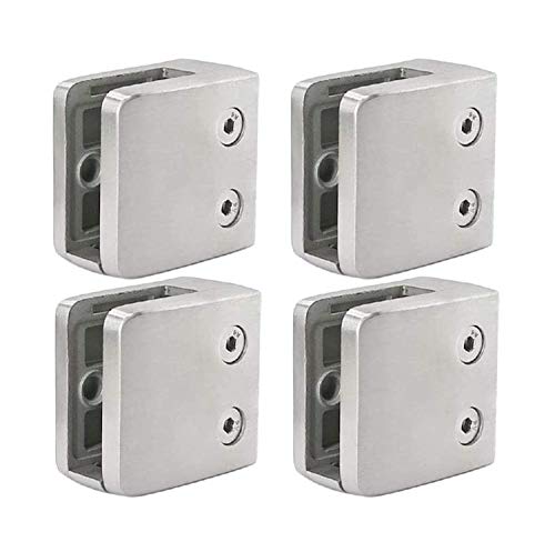 LukLoy Stainless Steel 316 Glass Clamp for Glass Balustrade Heavy Duty 45x45mm Square Glass Clamps for Glass Thickness 3/8" or 1/2", 4-Pack(Brush Nickel)